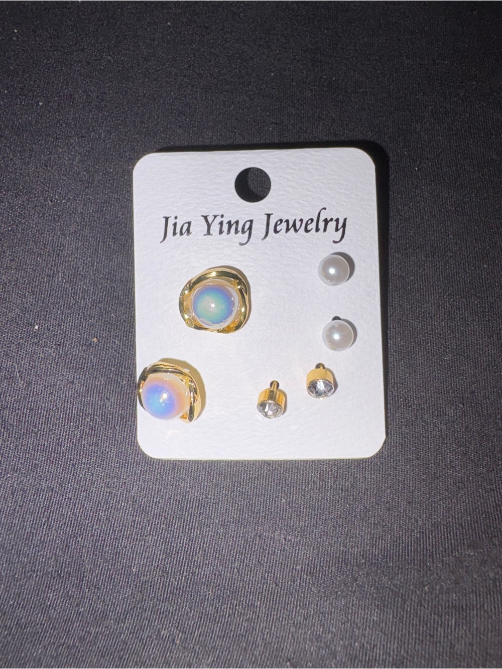 Gold Iridescent Opal Stud Earring Set - 3 Pairs